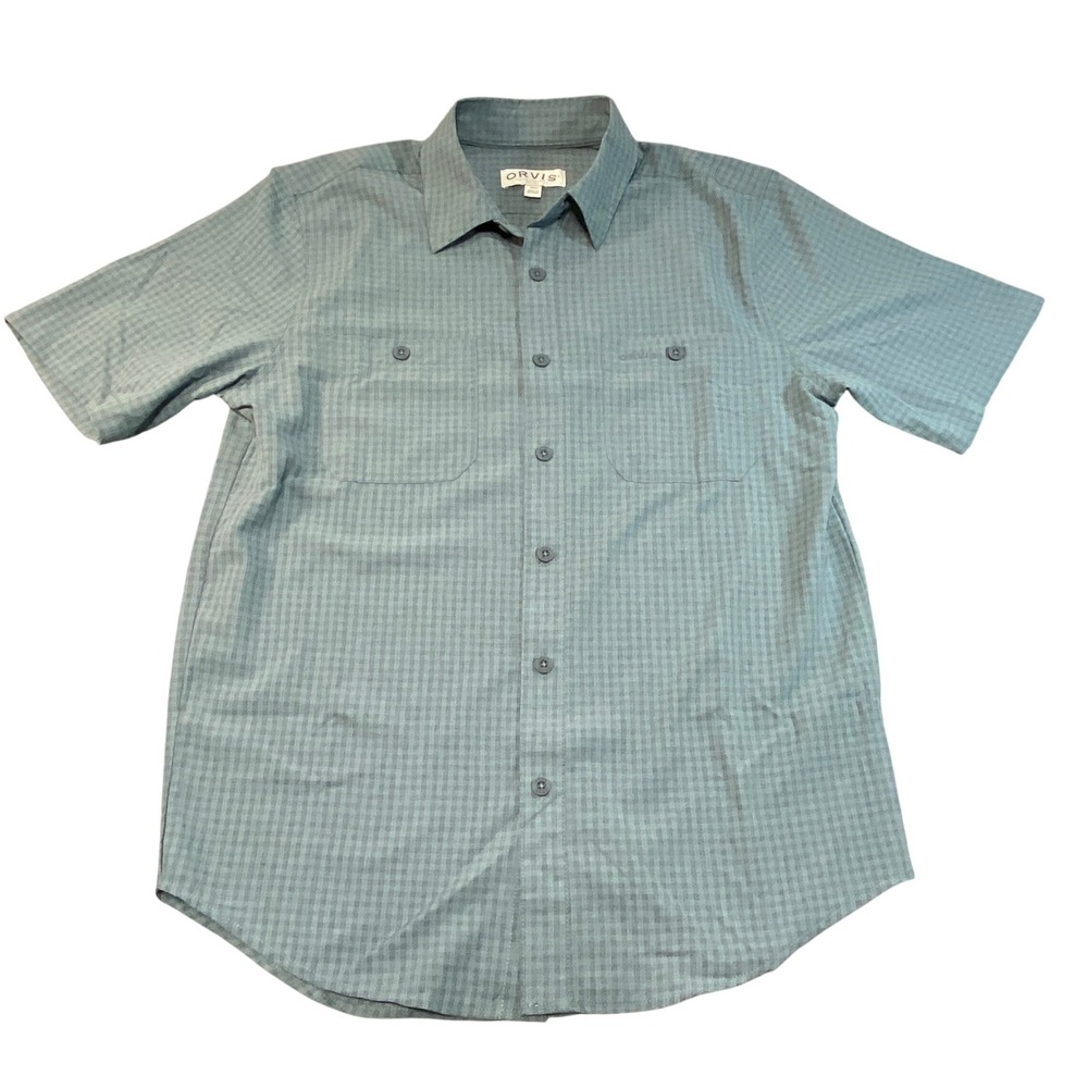 Orvis Mens Short Sleeve Plaid Button Down Shirt Blue Grey Size S/CH